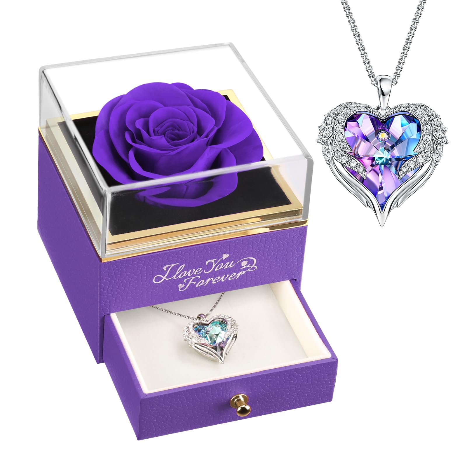 Amazon.com: NEWNOVE Preserved Real Purple Rose with Angle Wings